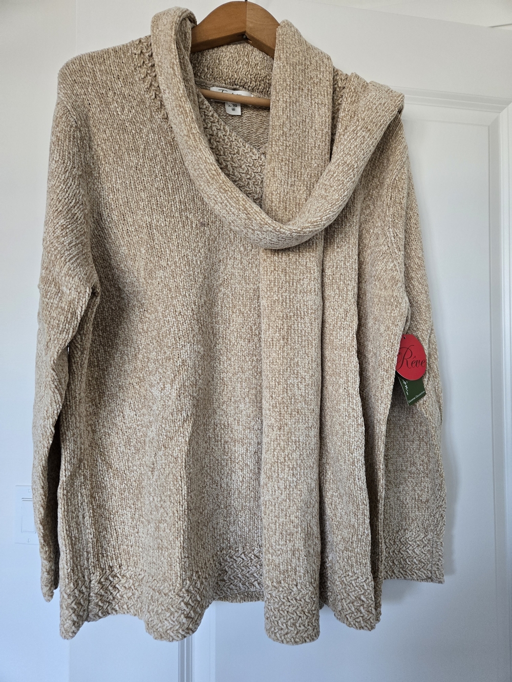 Beige Chenille Scarf Collar Sweater
